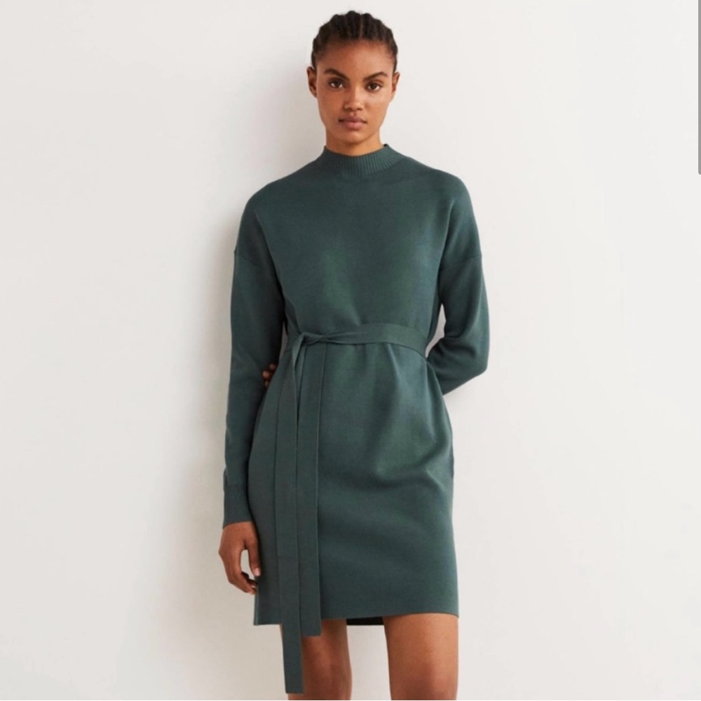 Boden Green Sheath Dress with Long Sleeves and Mock Neck